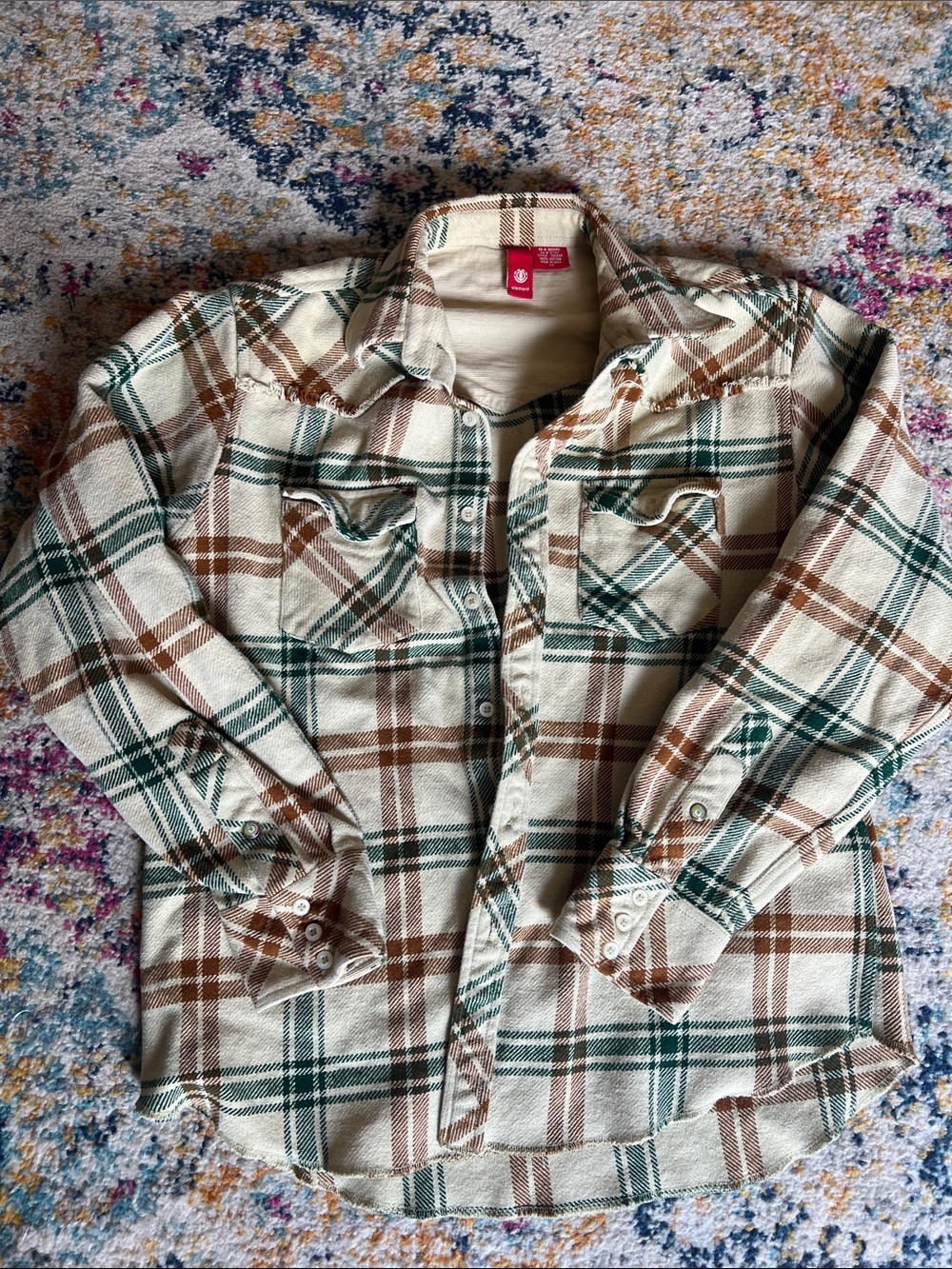 Element Plaid Button-Down Shirt in Cream, Brown, Green